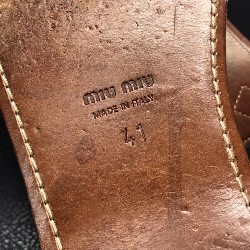 Miu Miu SZ 41 Brown Leather Thong Gladiator Sandals Pink Silver Pyramid Studs - Picture 3 of 13